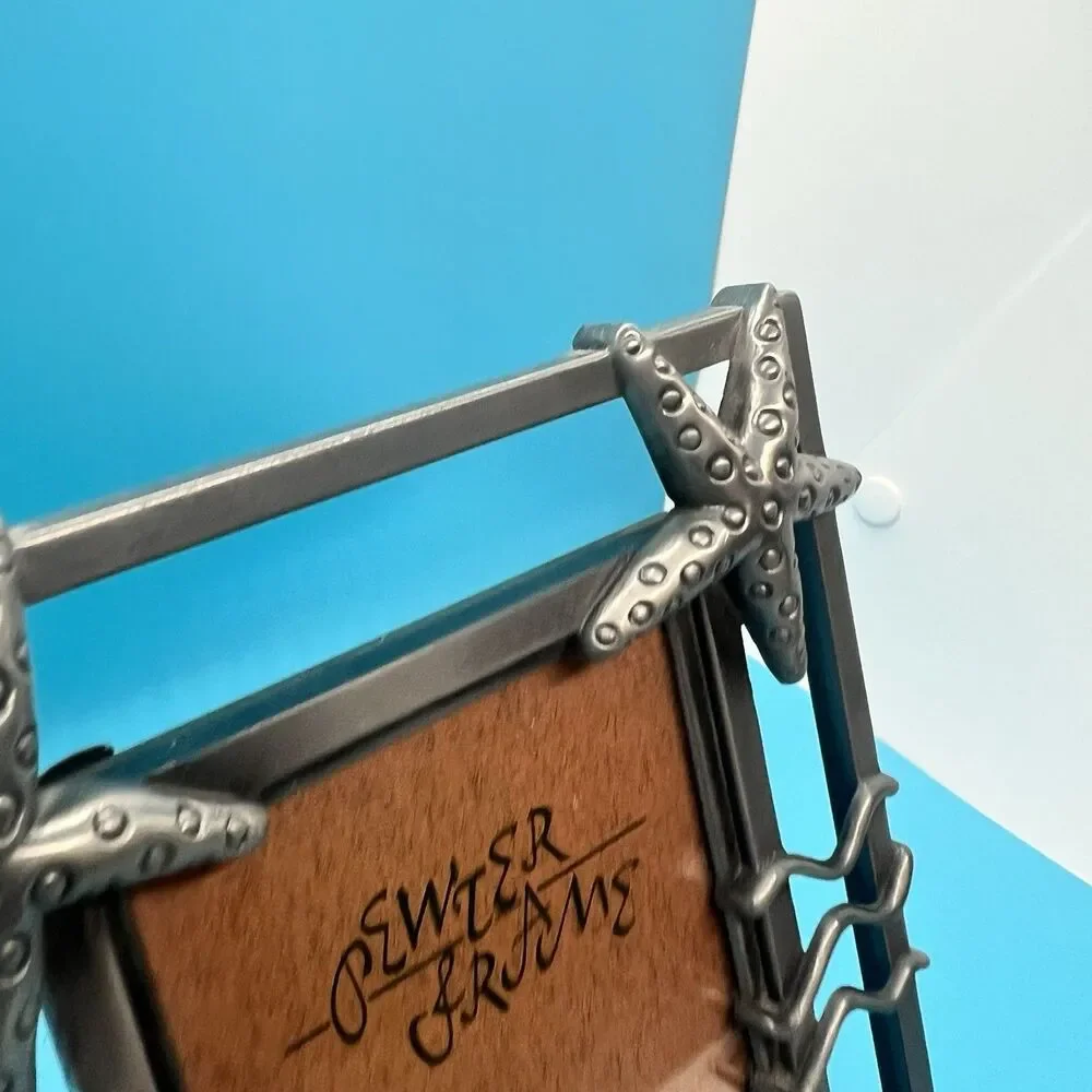 Pewter Picture Frame Starfish Photo Vintage Holds 3.5x5 sea silver stand heavy